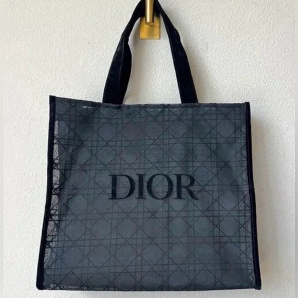NEW Dior Black Mesh Canage Tote Bag & Pouch Case Clutch Set - Picture 5 of 10